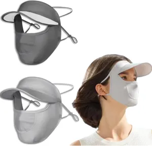2Pcs UV Protection Face Cover UPF 50  Women's Ice Silk Summer Breathable Full Face Mask, Outdoor Eye Protection Sunshade Balaclava Hat