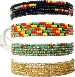 50 Inch Waist Beads for Women African Waist Beads Plus Size Layered Colorful Belly Beads Body Jewelry Non-Stretching Belly Chains4PCS