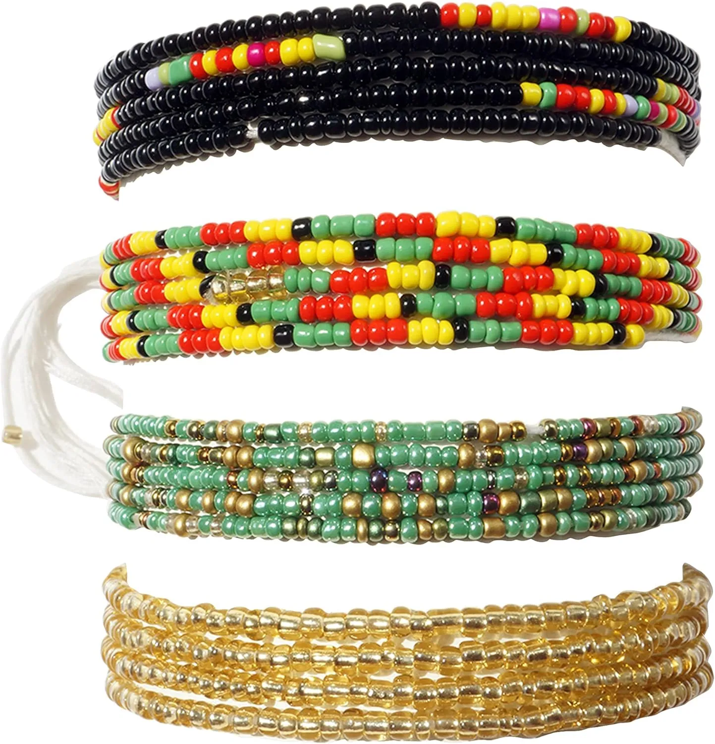 50 Inch Waist Beads for Women African Waist Beads Plus Size Layered Colorful Belly Beads Body Jewelry Non-Stretching Belly Chains4PCS