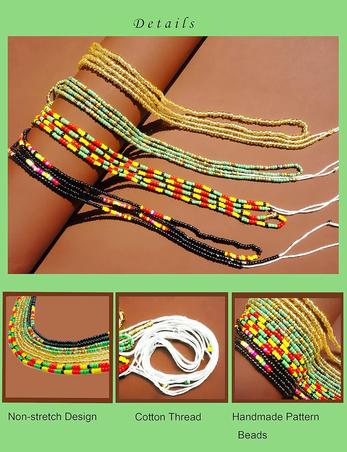 50 Inch Waist Beads for Women African Waist Beads Plus Size Layered Colorful Belly Beads Body Jewelry Non-Stretching Belly Chains4PCS