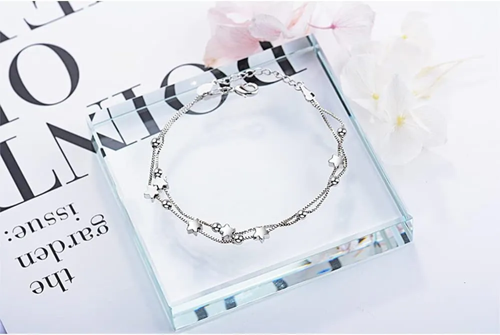 925 Sterling Silver Bracelets for Women Teens, Love Heart Charm Chain Bracelet Bangle Fashion Jewelry Gifts