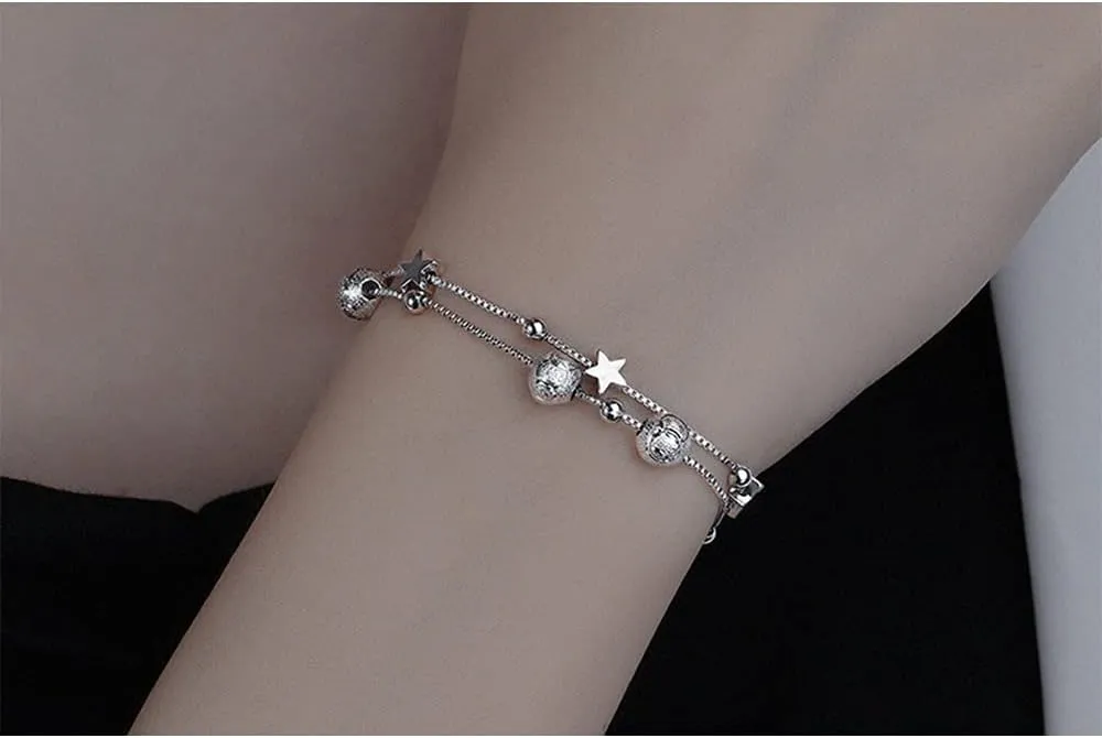 925 Sterling Silver Bracelets for Women Teens, Love Heart Charm Chain Bracelet Bangle Fashion Jewelry Gifts