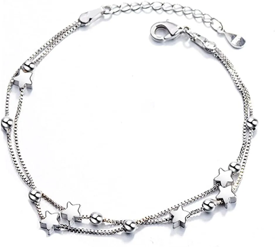 925 Sterling Silver Bracelets for Women Teens, Love Heart Charm Chain Bracelet Bangle Fashion Jewelry Gifts