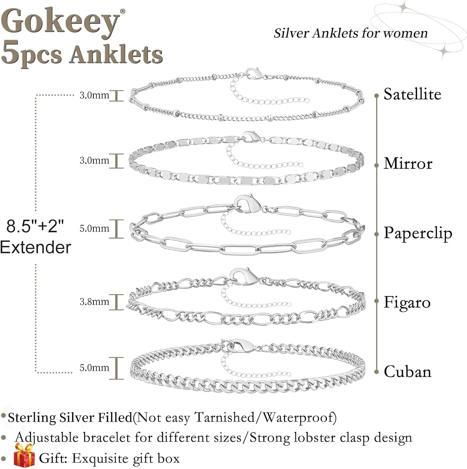 Ankle Bracelets for Women, 14k Gold Jewelry Set Waterproof Layered Cuban Figaro Link Chain Anklets Set Gold Anklets Summer Boho Beach Jewelry Gift Adjustable Size