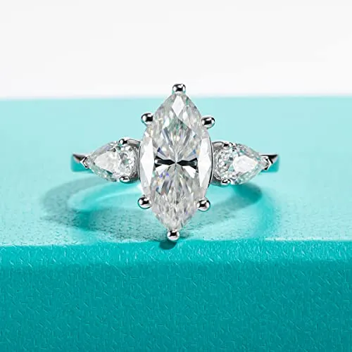 AnuClub 4.6ct Moissanite 3 Stone Engagement Rings D Color VVS1 Round Cut 18K White Gold Plated 925 Sterling Silver Anniversary Wedding Promise Ring, Christmas Gift for Women 10