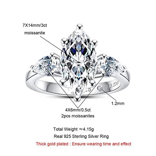 AnuClub 4.6ct Moissanite 3 Stone Engagement Rings D Color VVS1 Round Cut 18K White Gold Plated 925 Sterling Silver Anniversary Wedding Promise Ring, Christmas Gift for Women 10