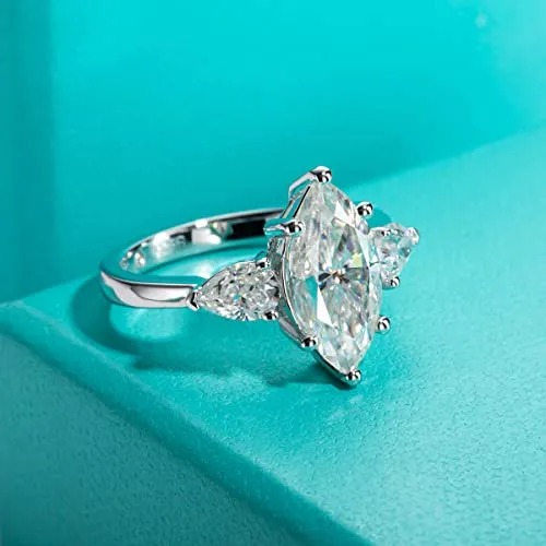 AnuClub 4.6ct Moissanite 3 Stone Engagement Rings D Color VVS1 Round Cut 18K White Gold Plated 925 Sterling Silver Anniversary Wedding Promise Ring, Christmas Gift for Women 10