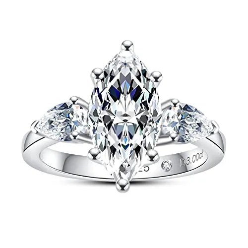 AnuClub 4.6ct Moissanite 3 Stone Engagement Rings D Color VVS1 Round Cut 18K White Gold Plated 925 Sterling Silver Anniversary Wedding Promise Ring, Christmas Gift for Women 10