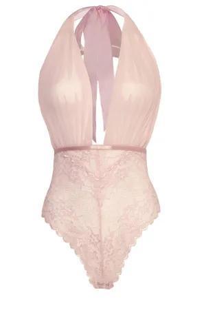 Aria Sheer Plunge Halter Teddy • Pink