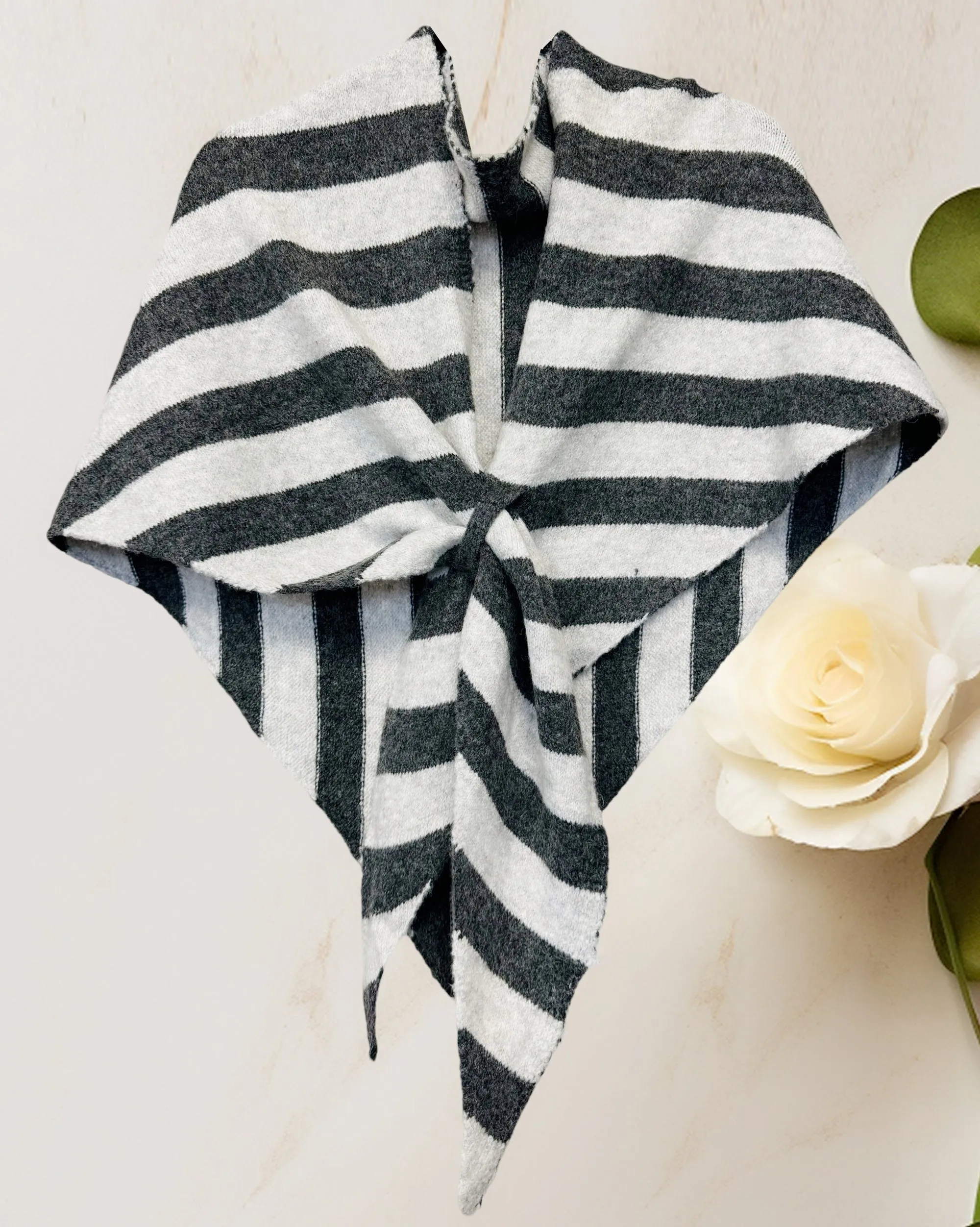 Cashmere-Blend Stripe Triangle Shawl with Cross-Front Design