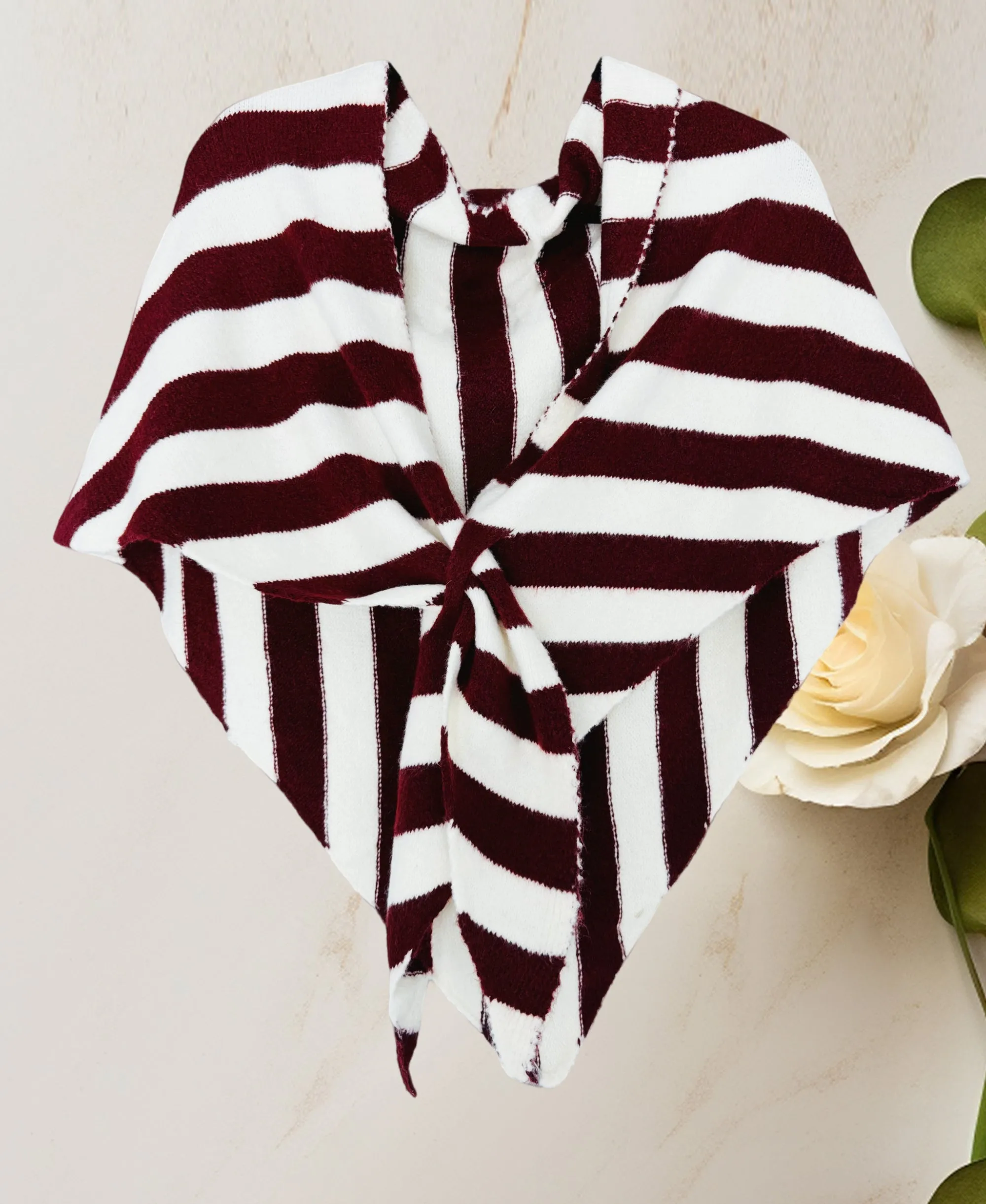 Cashmere-Blend Stripe Triangle Shawl with Cross-Front Design