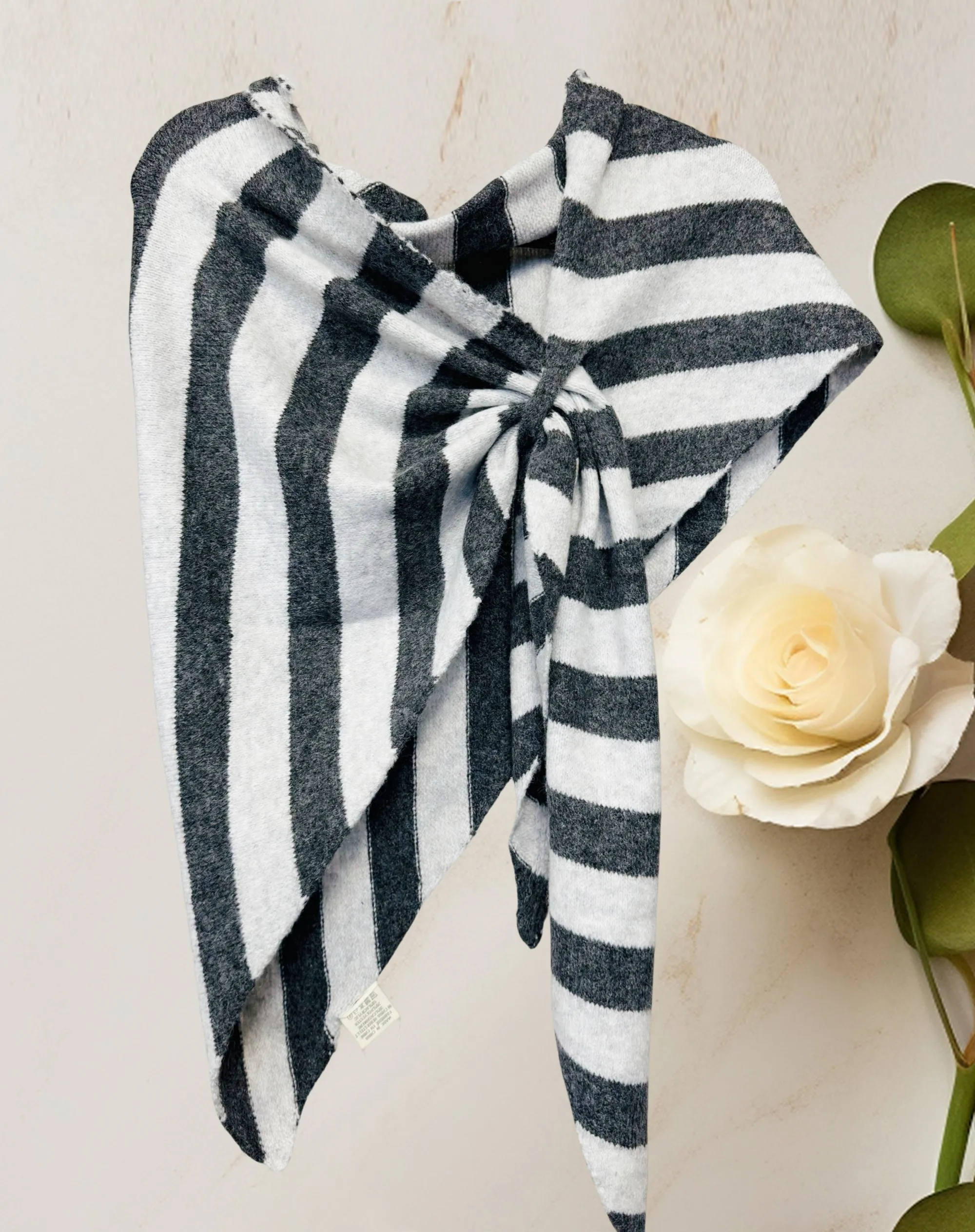 Cashmere-Blend Stripe Triangle Shawl with Cross-Front Design