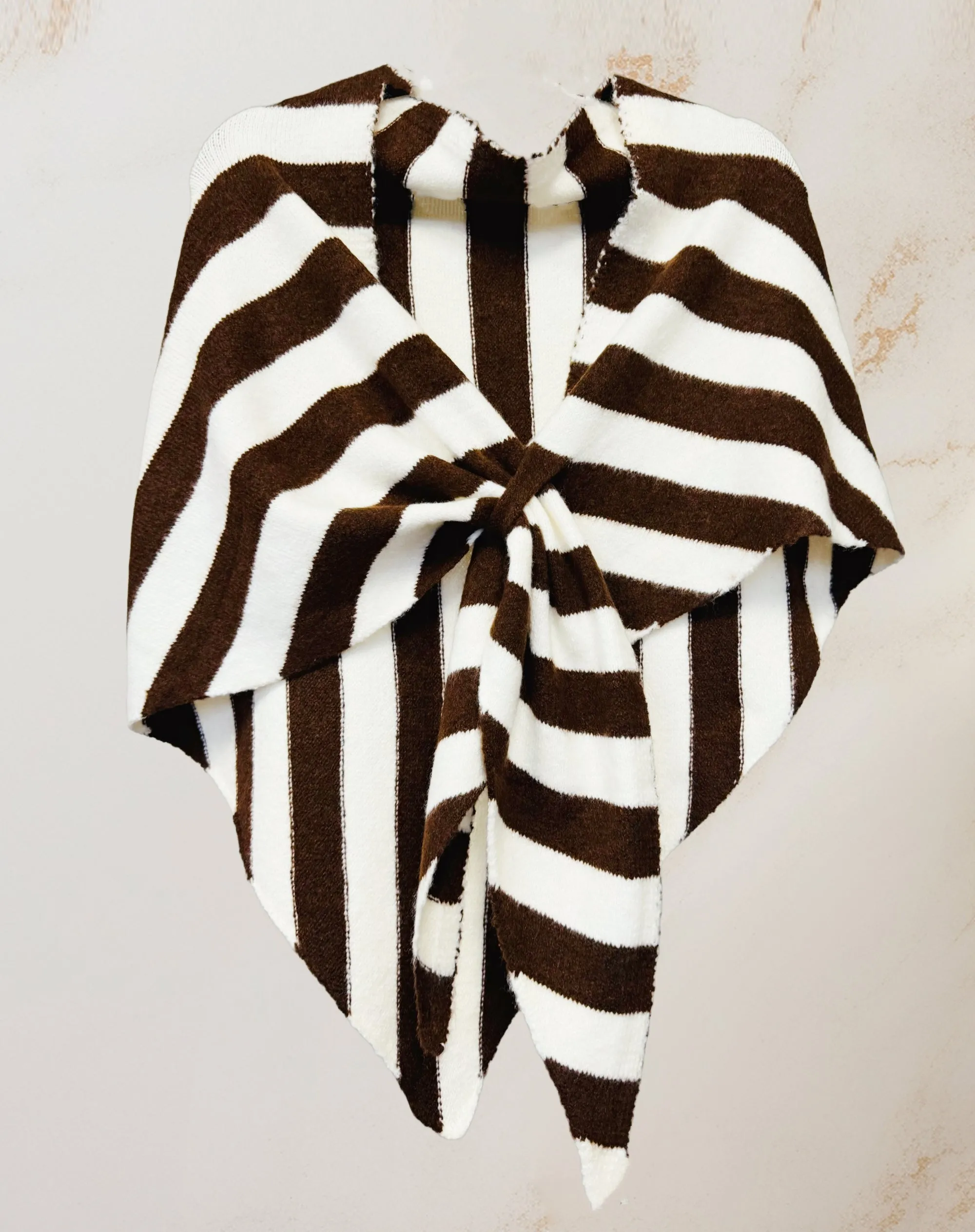 Cashmere-Blend Stripe Triangle Shawl with Cross-Front Design