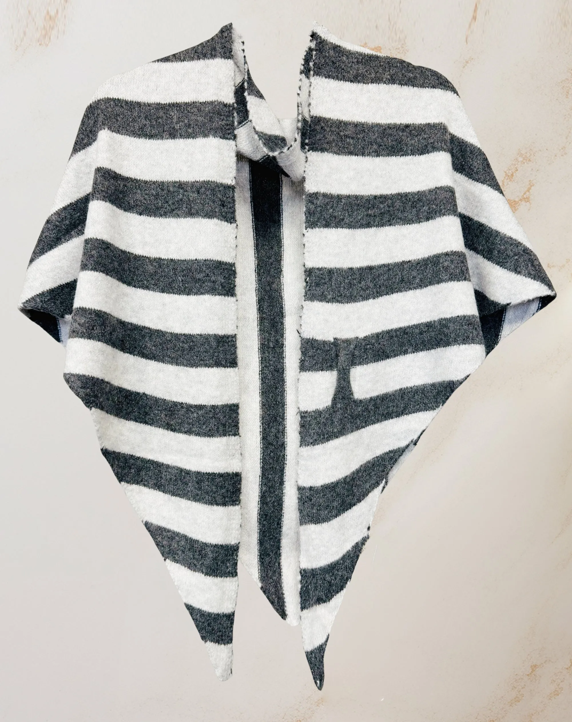 Cashmere-Blend Stripe Triangle Shawl with Cross-Front Design