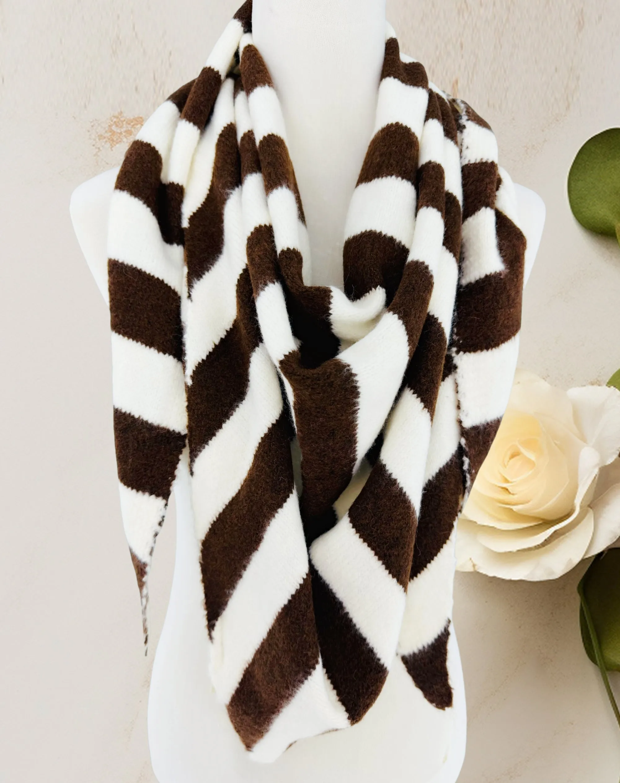 Cashmere-Blend Stripe Triangle Shawl with Cross-Front Design