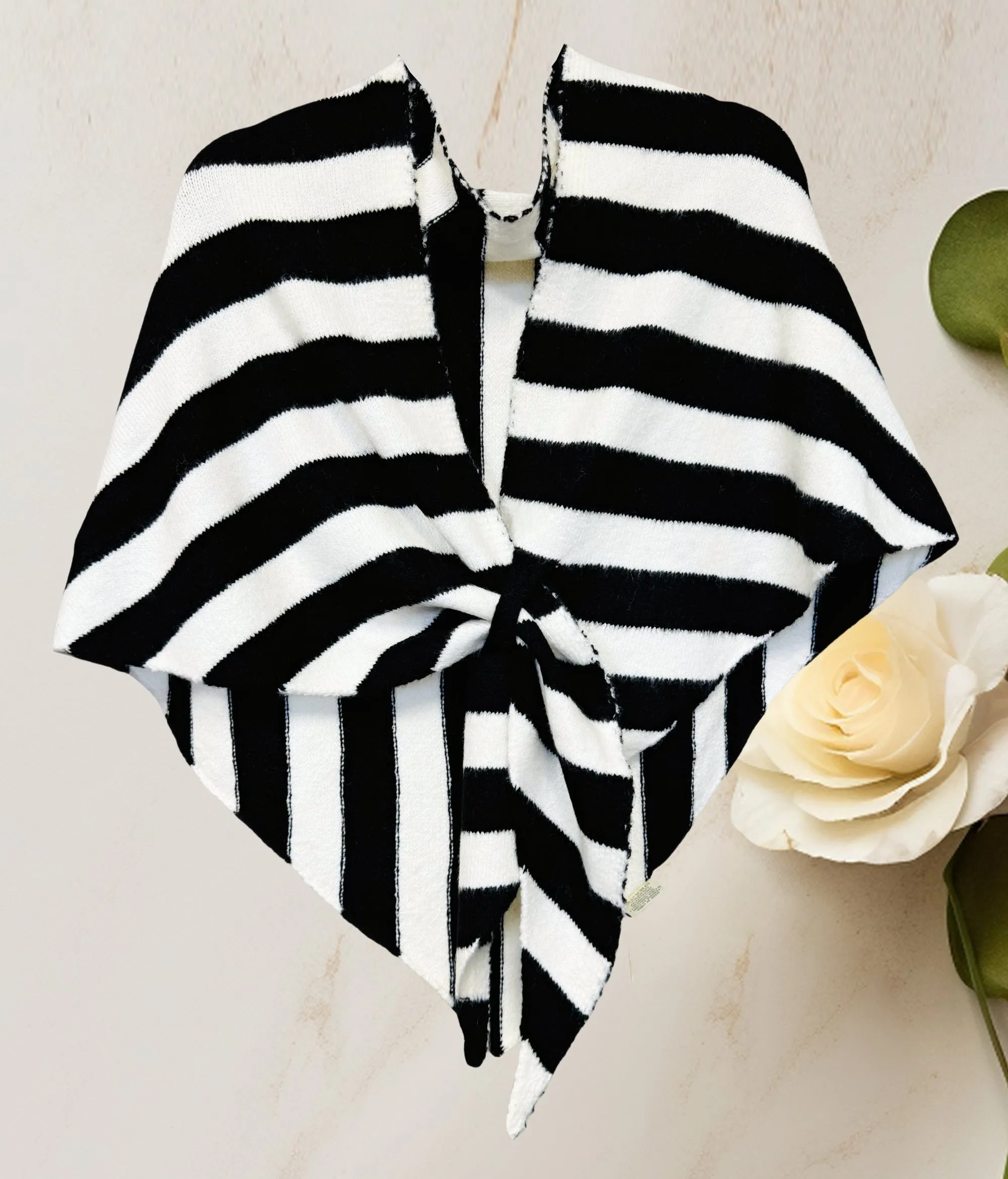 Cashmere-Blend Stripe Triangle Shawl with Cross-Front Design