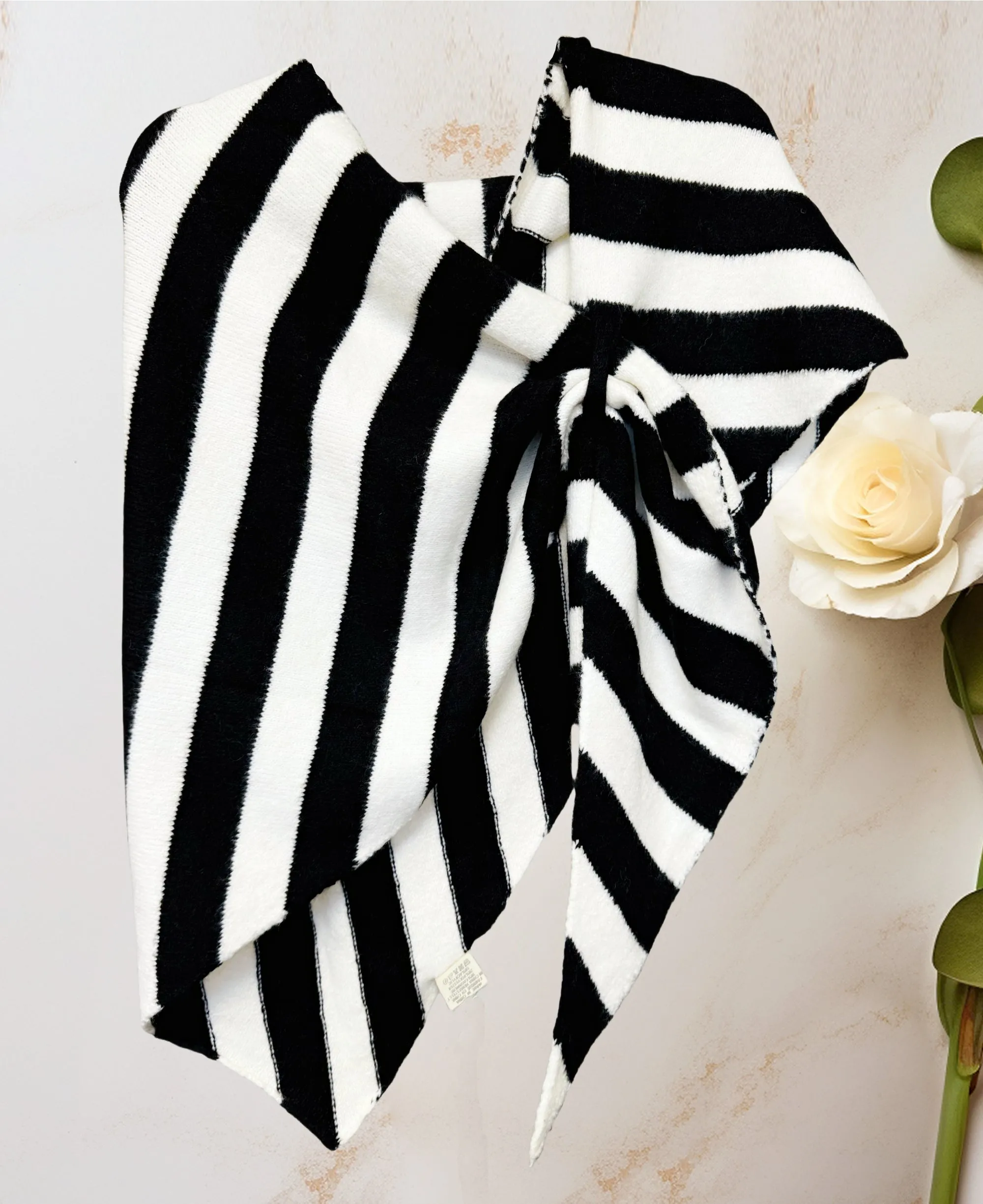 Cashmere-Blend Stripe Triangle Shawl with Cross-Front Design