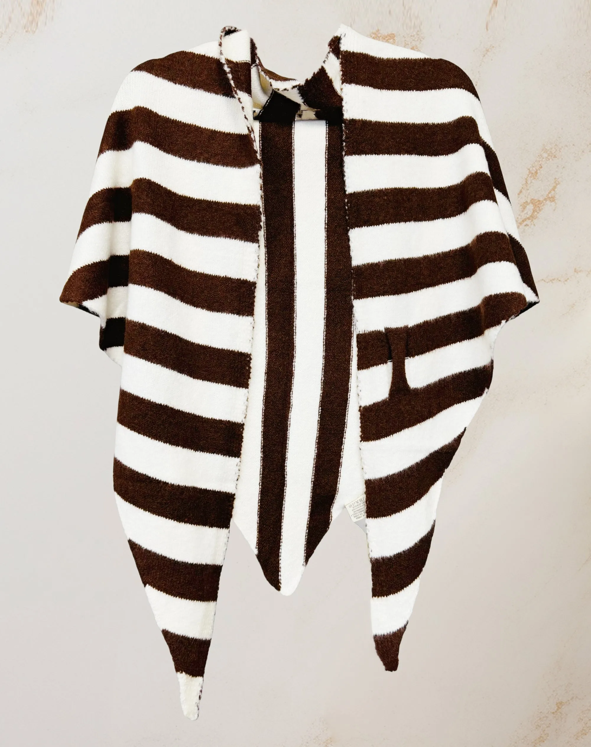 Cashmere-Blend Stripe Triangle Shawl with Cross-Front Design