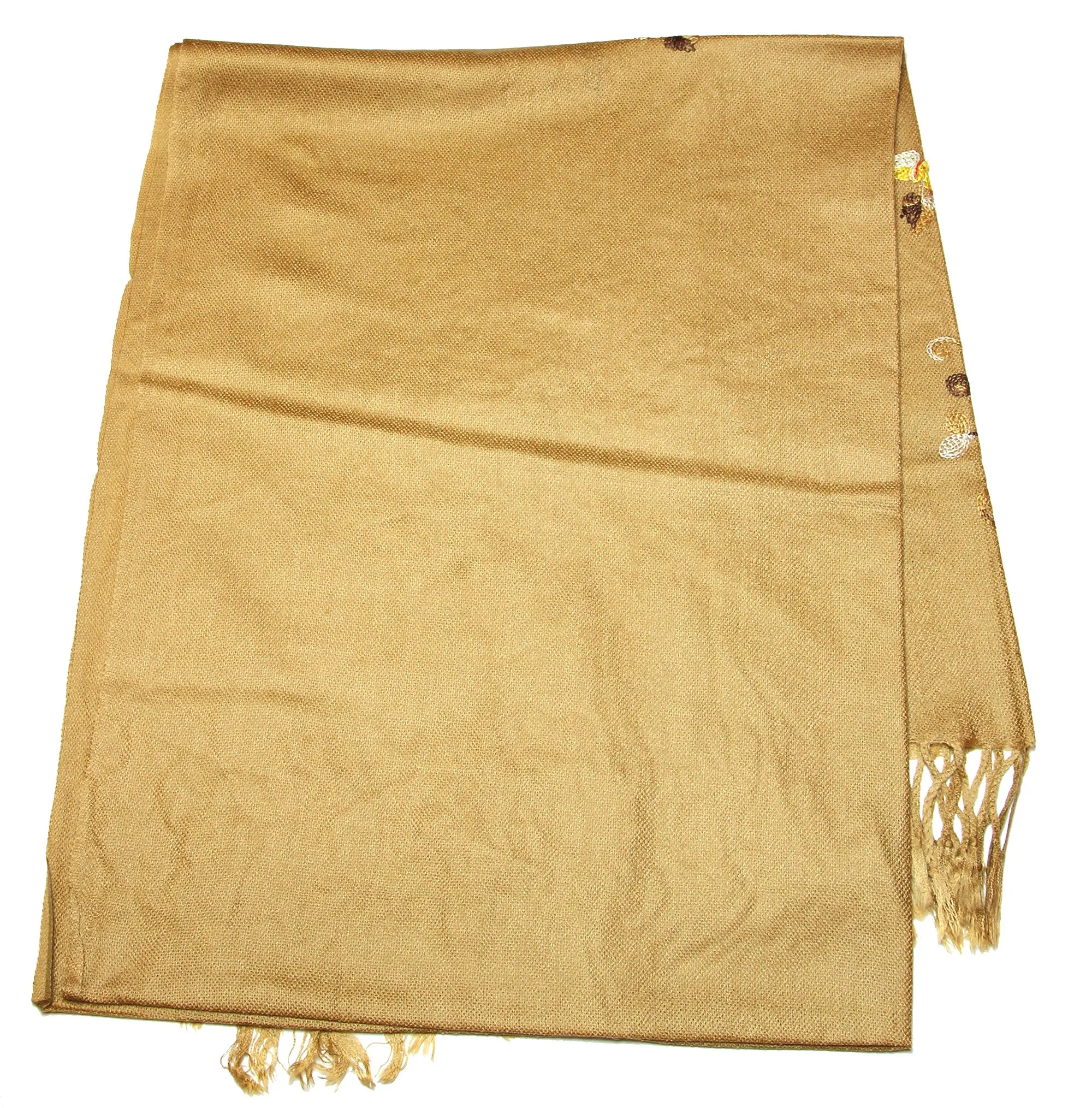 Fair Trade Hand Made Nepal Pashmina Scarf Shawl Embroidered Brown