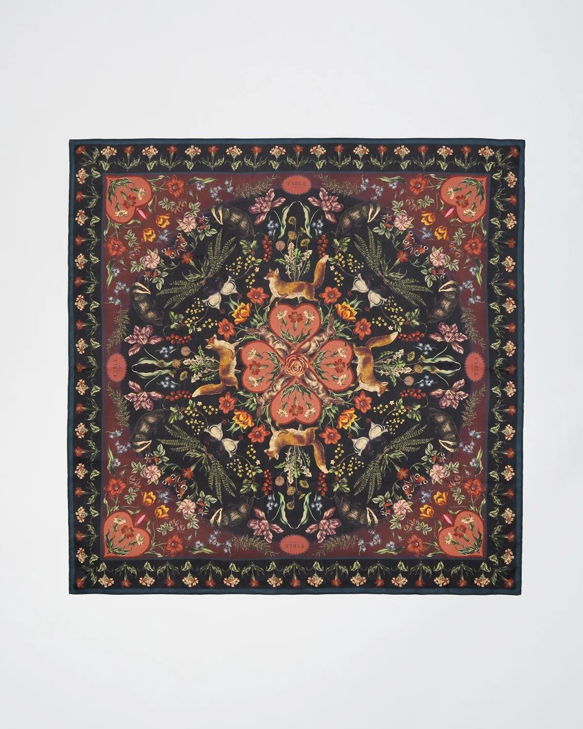Folksy Fox Silk Blend Scarf - Black