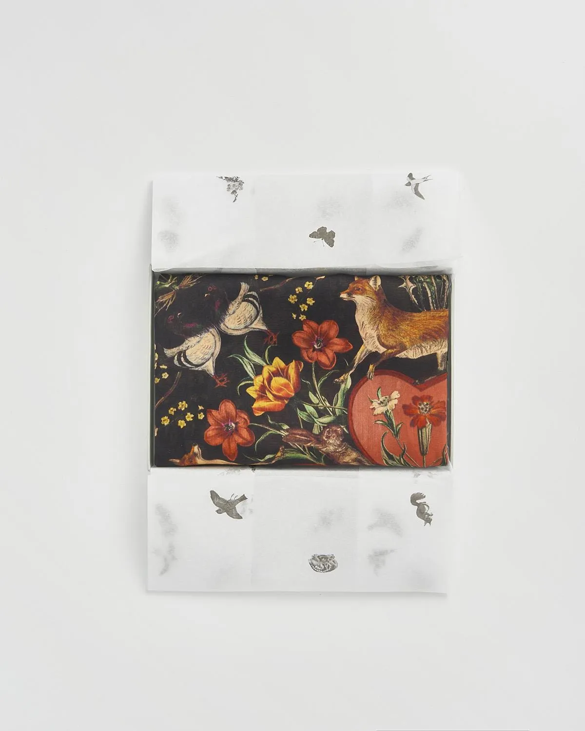 Folksy Fox Silk Blend Scarf - Black