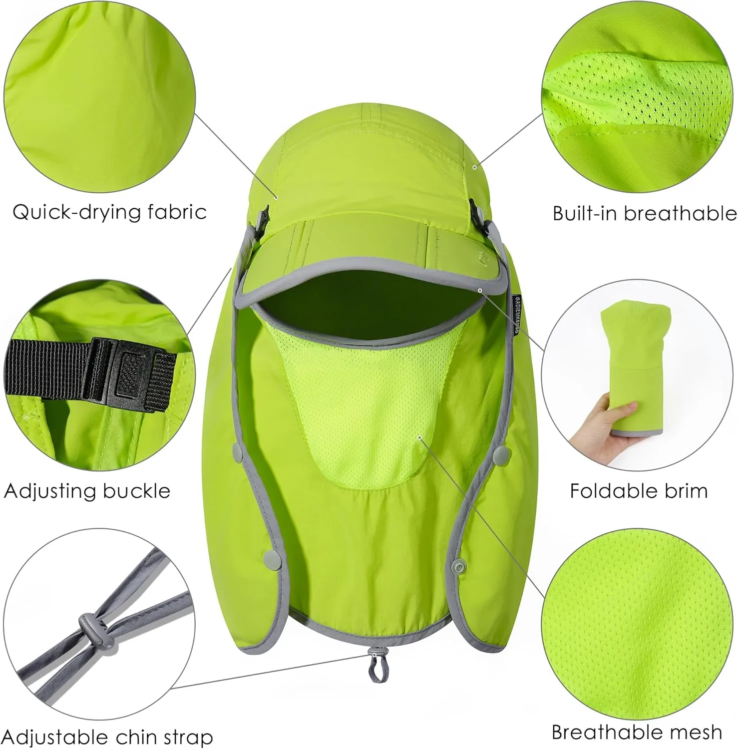 GADIEMKENSD UPF 50  Folding Fishing Hat 360 Outdoor Sun Hat