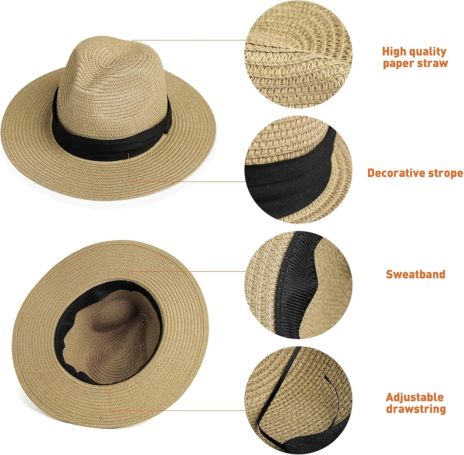 Girls Floppy-Straw-Hat Wide Brim Summer-Beach-Sun-Hat Packable Panama Hat for Kids 9-18 Years