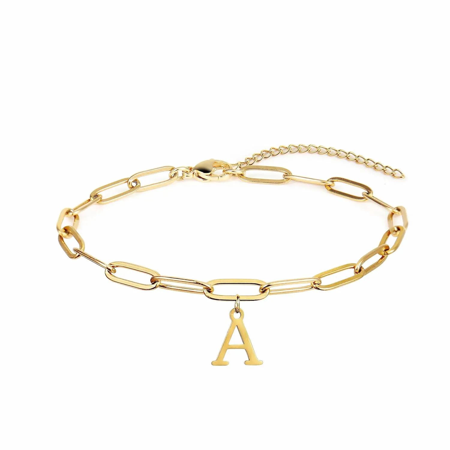Initial Bracelet: Gold & Silver Letter Bracelets, Initial Anklet For Women, Custom Name Bracelet, Adjusable Paper Clip Chain, Summer Jewelry For Women, Multiple Initials