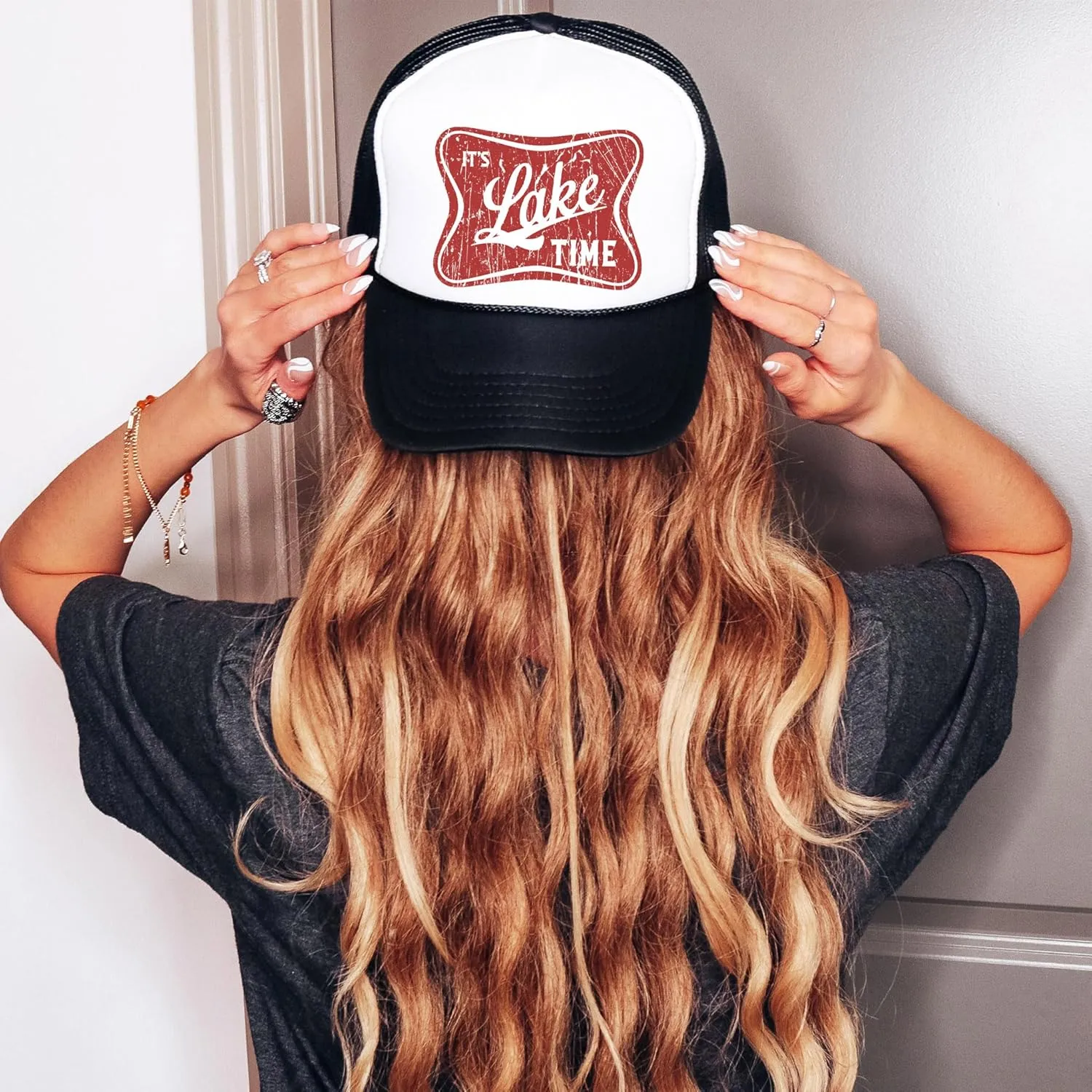 It's Lake Time Summer Classic 5 Panel Foam Front Mesh Snap Back Trucker Hat
