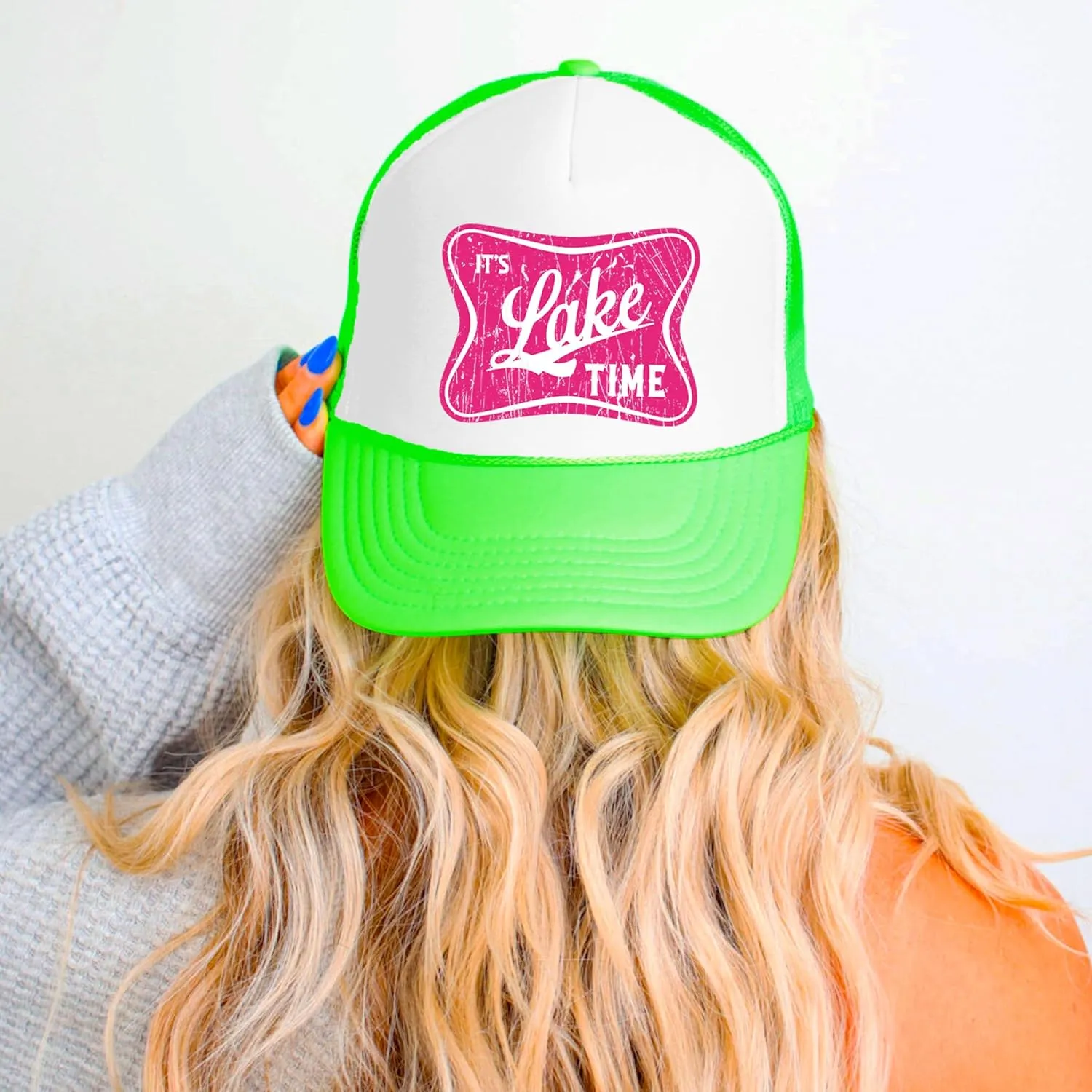 It's Lake Time Summer Classic 5 Panel Foam Front Mesh Snap Back Trucker Hat