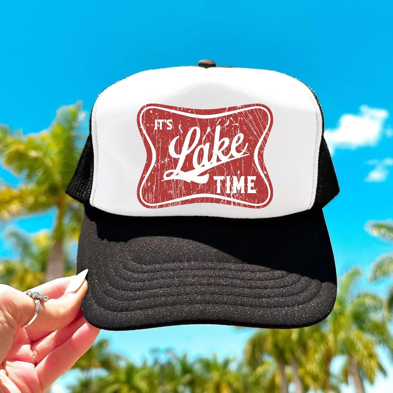 It's Lake Time Summer Classic 5 Panel Foam Front Mesh Snap Back Trucker Hat