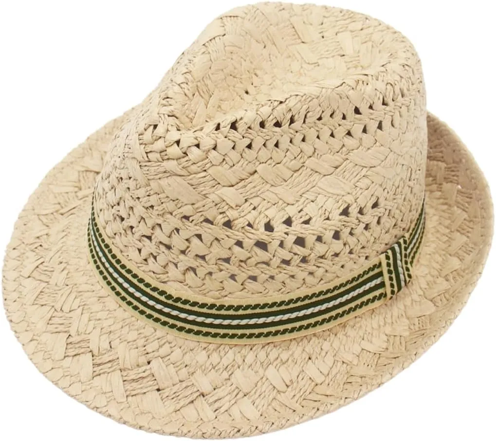 Kids Straw Fedora Sun Hat Short Brim Panama Jazz Hat Roll Up Trilby Bowler Cap for Small Boys Girls