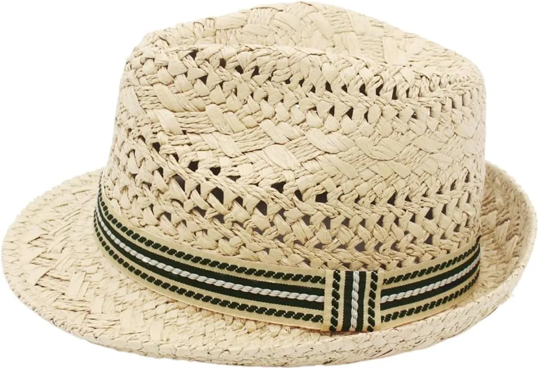 Kids Straw Fedora Sun Hat Short Brim Panama Jazz Hat Roll Up Trilby Bowler Cap for Small Boys Girls