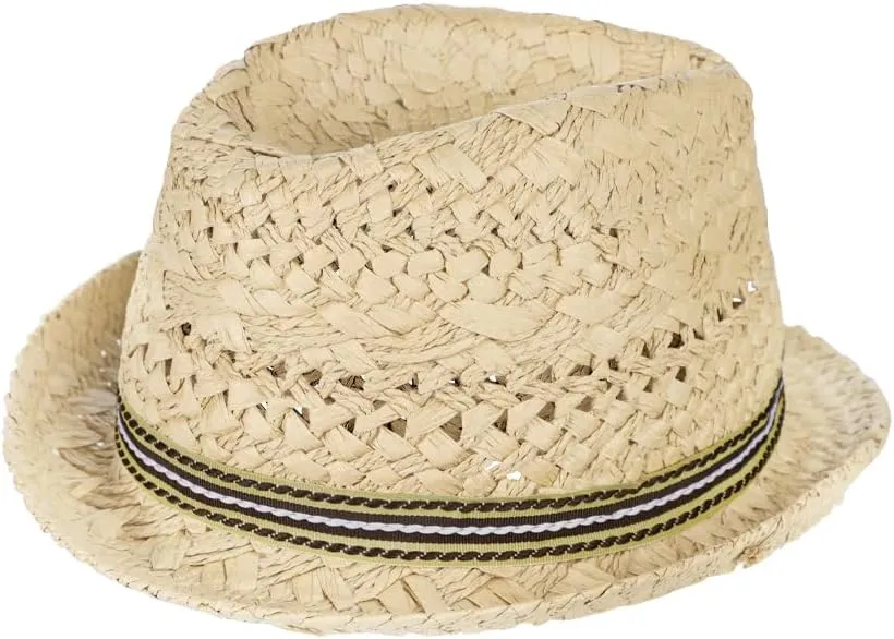 Kids Straw Fedora Sun Hat Short Brim Panama Jazz Hat Roll Up Trilby Bowler Cap for Small Boys Girls