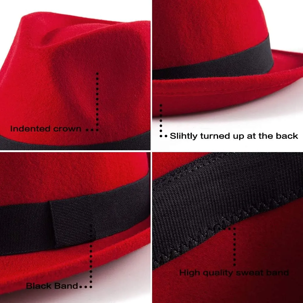 LADYBRO Straw Trilby Fedora Hat for Men 1920s Short Brim Wool Felt Panama Cap 7 1/4