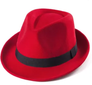 LADYBRO Straw Trilby Fedora Hat for Men 1920s Short Brim Wool Felt Panama Cap 7 1/4