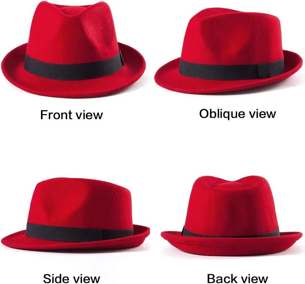 LADYBRO Straw Trilby Fedora Hat for Men 1920s Short Brim Wool Felt Panama Cap 7 1/4