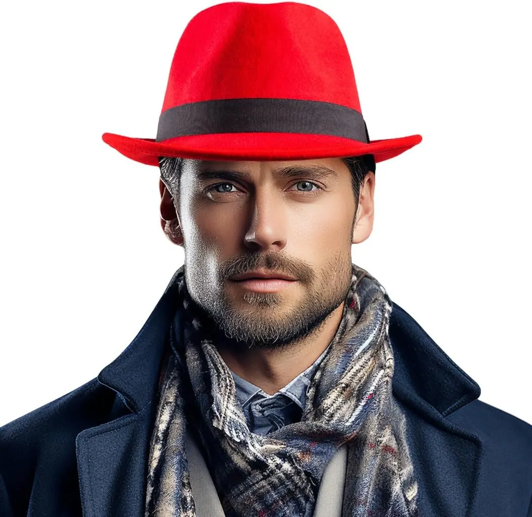 LADYBRO Straw Trilby Fedora Hat for Men 1920s Short Brim Wool Felt Panama Cap 7 1/4