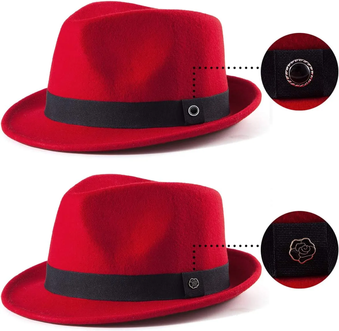 LADYBRO Straw Trilby Fedora Hat for Men 1920s Short Brim Wool Felt Panama Cap 7 1/4