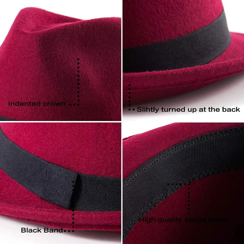 LADYBRO Straw Trilby Fedora Hat for Men 1920s Short Brim Wool Felt Panama Cap 7 1/4