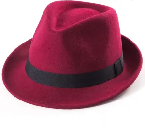 LADYBRO Straw Trilby Fedora Hat for Men 1920s Short Brim Wool Felt Panama Cap 7 1/4
