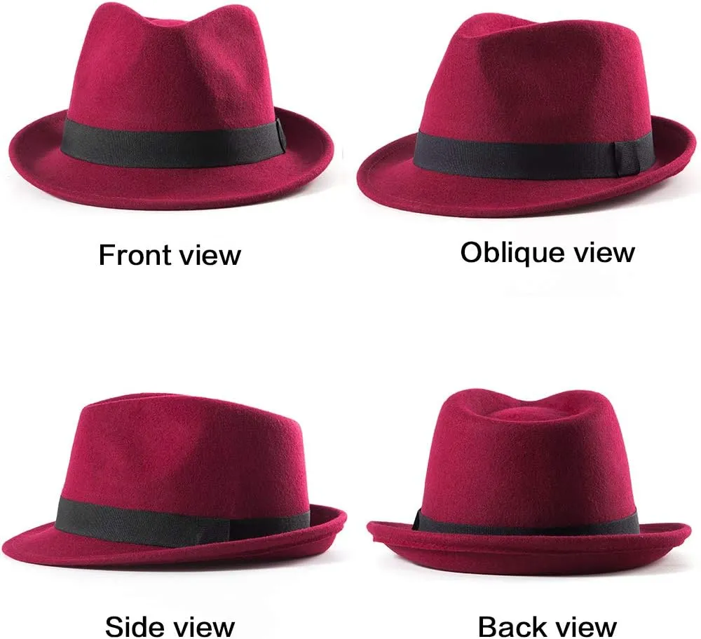 LADYBRO Straw Trilby Fedora Hat for Men 1920s Short Brim Wool Felt Panama Cap 7 1/4