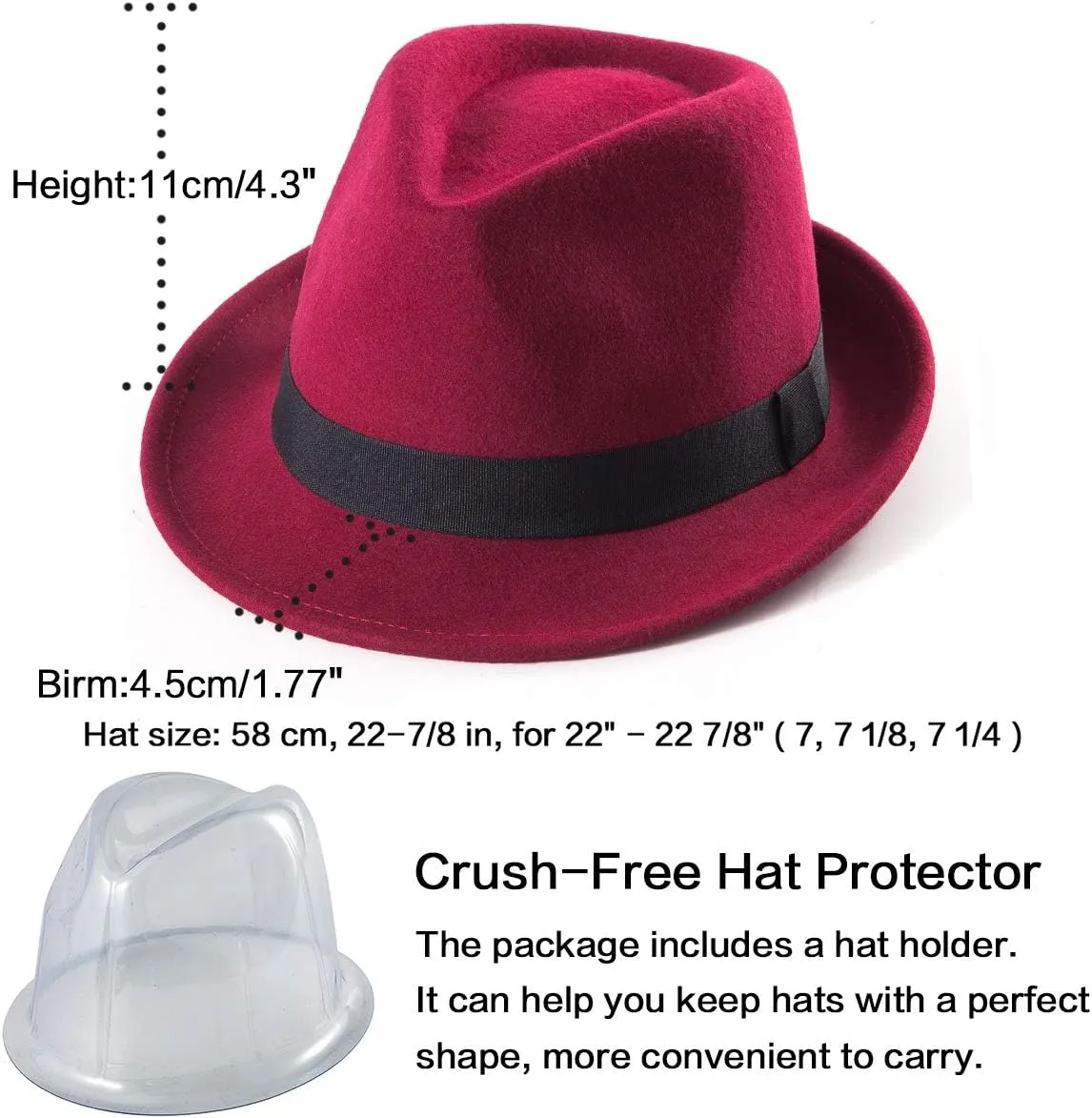 LADYBRO Straw Trilby Fedora Hat for Men 1920s Short Brim Wool Felt Panama Cap 7 1/4