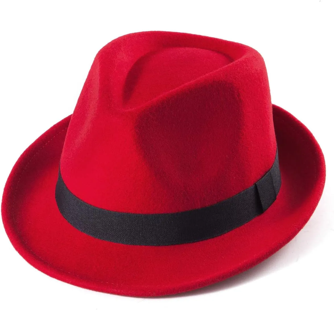 LADYBRO Straw Trilby Fedora Hat for Men 1920s Short Brim Wool Felt Panama Cap 7 1/4