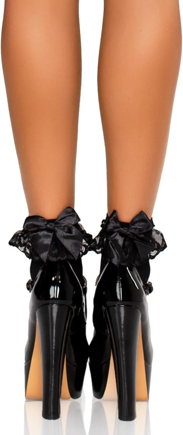 Leg Avenue Women's Ruffle and Satin Bow Anklet Socks