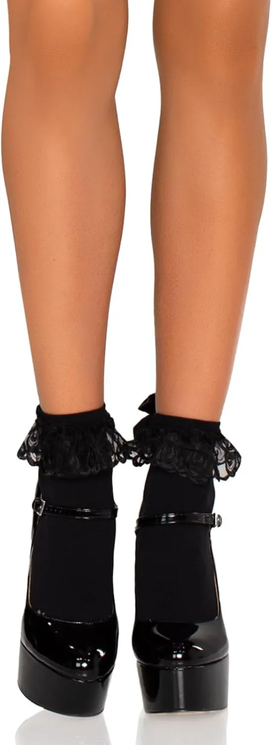 Leg Avenue Women's Ruffle and Satin Bow Anklet Socks