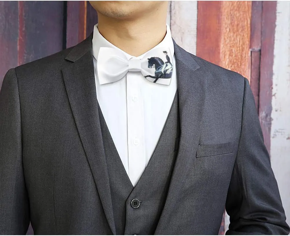 Men's 100% Satin Silk Racehorse Bow Ties Pre-tied Solid Horse Racing Bowtie