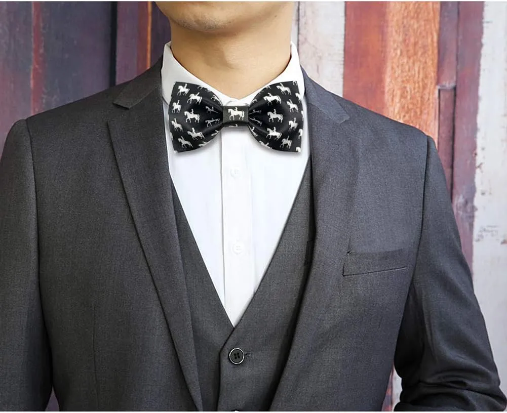 Men's 100% Satin Silk Racehorse Bow Ties Pre-tied Solid Horse Racing Bowtie