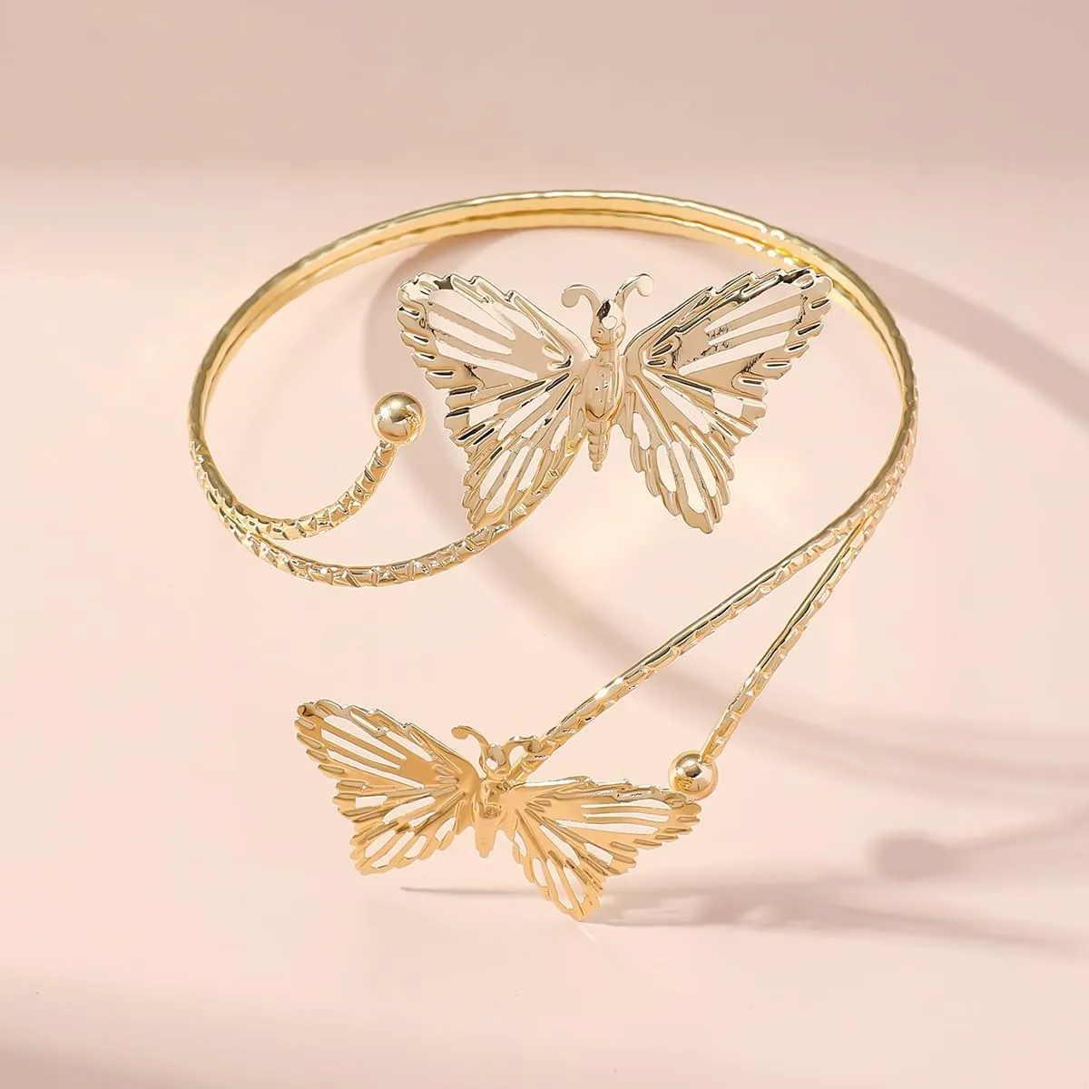 Minimalist Gold Arm Cuff Jewelry - Women's Open Adjustable Upper Arm Cuff - Butterfly, Love, Crescent Design