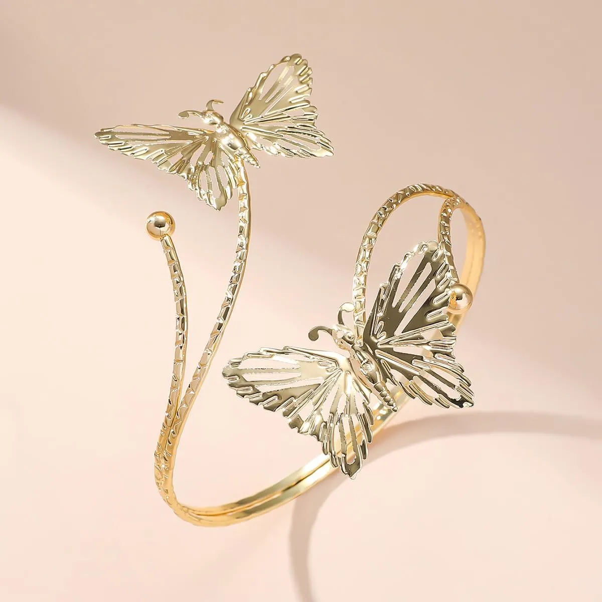 Minimalist Gold Arm Cuff Jewelry - Women's Open Adjustable Upper Arm Cuff - Butterfly, Love, Crescent Design